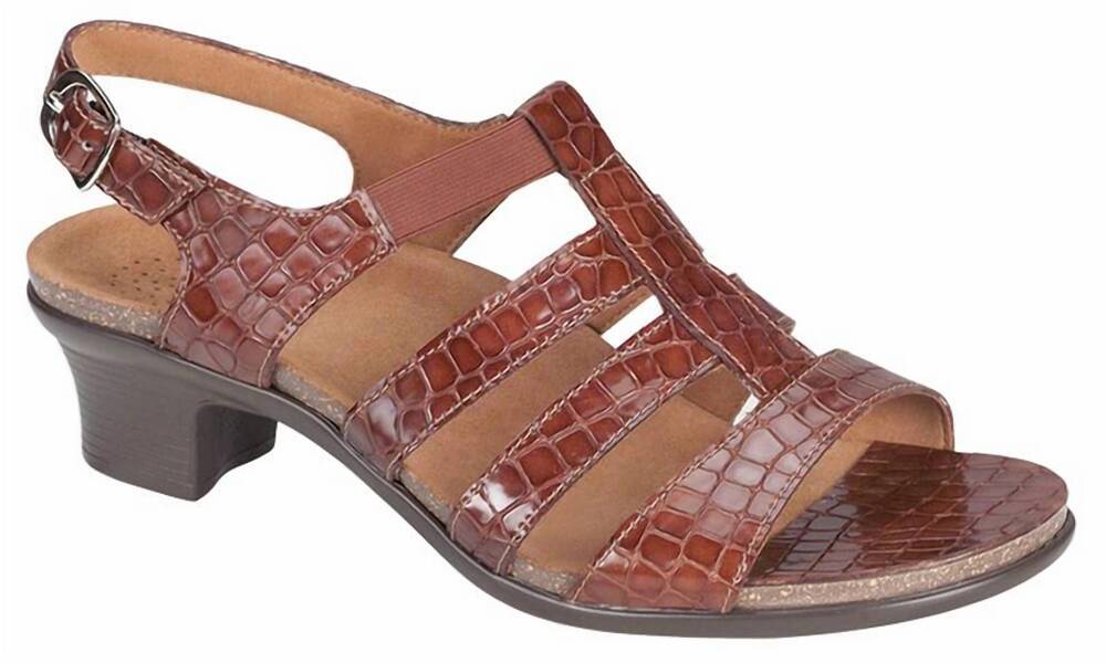 NEW SAS women's allegro heel strap sandal - wide in cognac croc